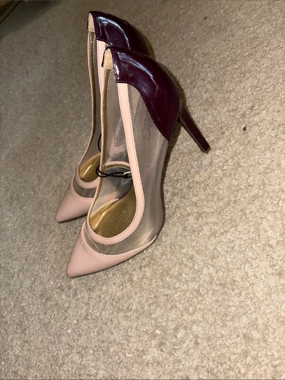 GBG Los Angeles Pink and Burgundy Pointed-Toe Mesh Stiletto Pumps
